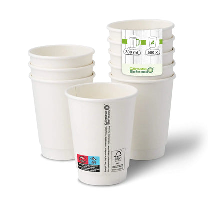 Coffee to go Becher aus Pappe (beschichtet) doppelwandig, 300 ml / 12 oz, Ø 90 mm, weiß