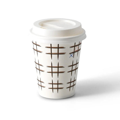 Pappbecher bedruckt "Tic Tac Toe" (beschichtet) 200 ml / 8 oz, Ø 80 mm, weiß