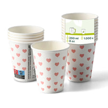Pappbecher bedruckt "Hearts" (beschichtet) 200 ml / 8 oz, Ø 80 mm, weiß