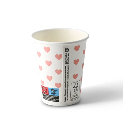 Pappbecher bedruckt "Hearts" (beschichtet) 200 ml / 8 oz, Ø 80 mm, weiß