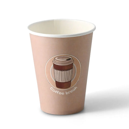 Pappbecher bedruckt "Coffeebreak" (beschichtet) 300 ml / 12 oz, Ø 80 mm, weiß