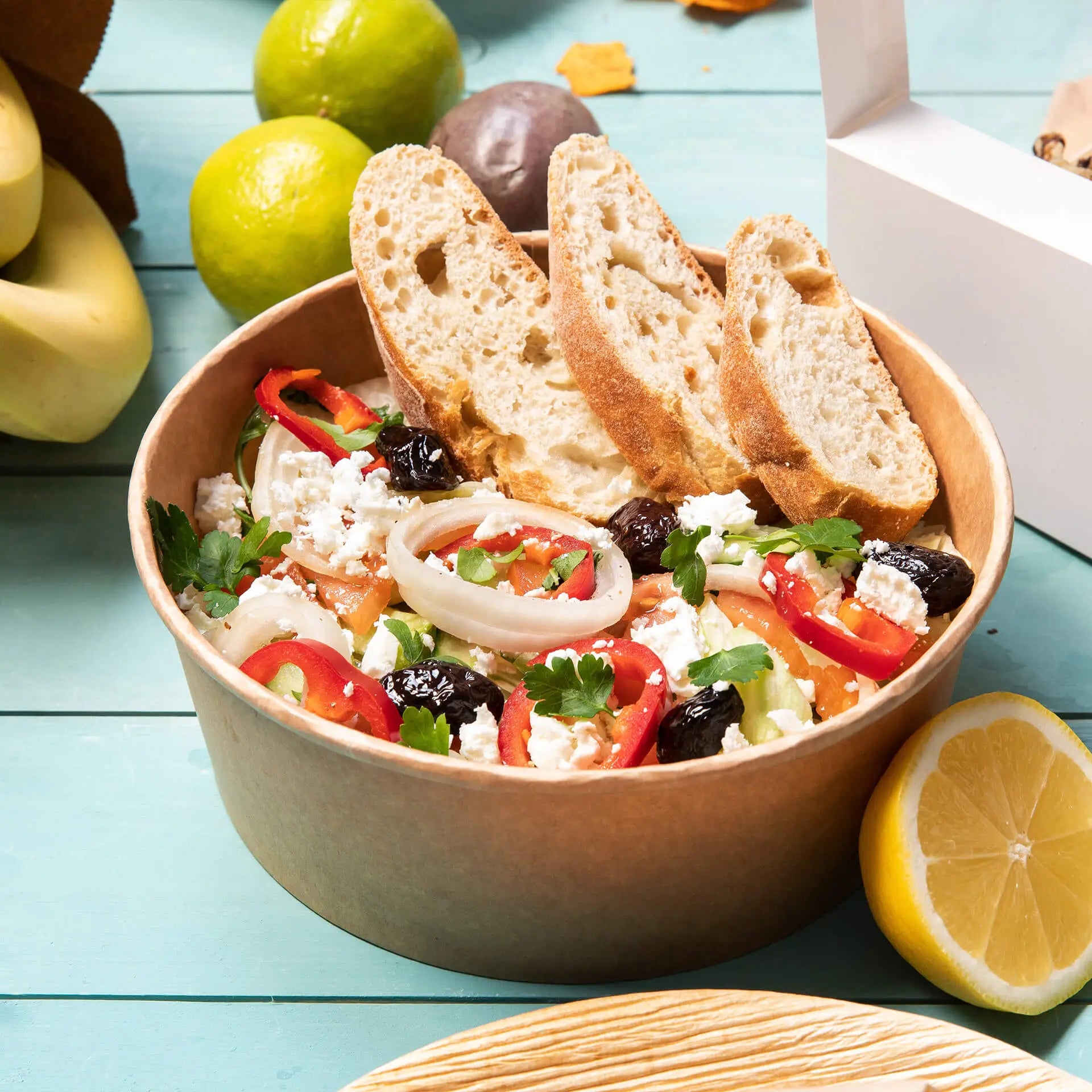 Kartonschalen (beschichtet) / Salatschalen 1000 ml, Ø 185 mm, braun, rund (1300 ml max. Volumen)