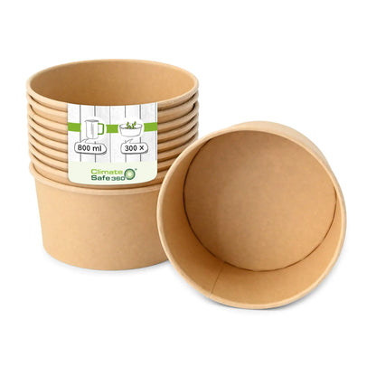 Paper bowls (coated) / Salad bowls 800 ml, Ø 150 mm, brown, round (1000 ml max. volume)