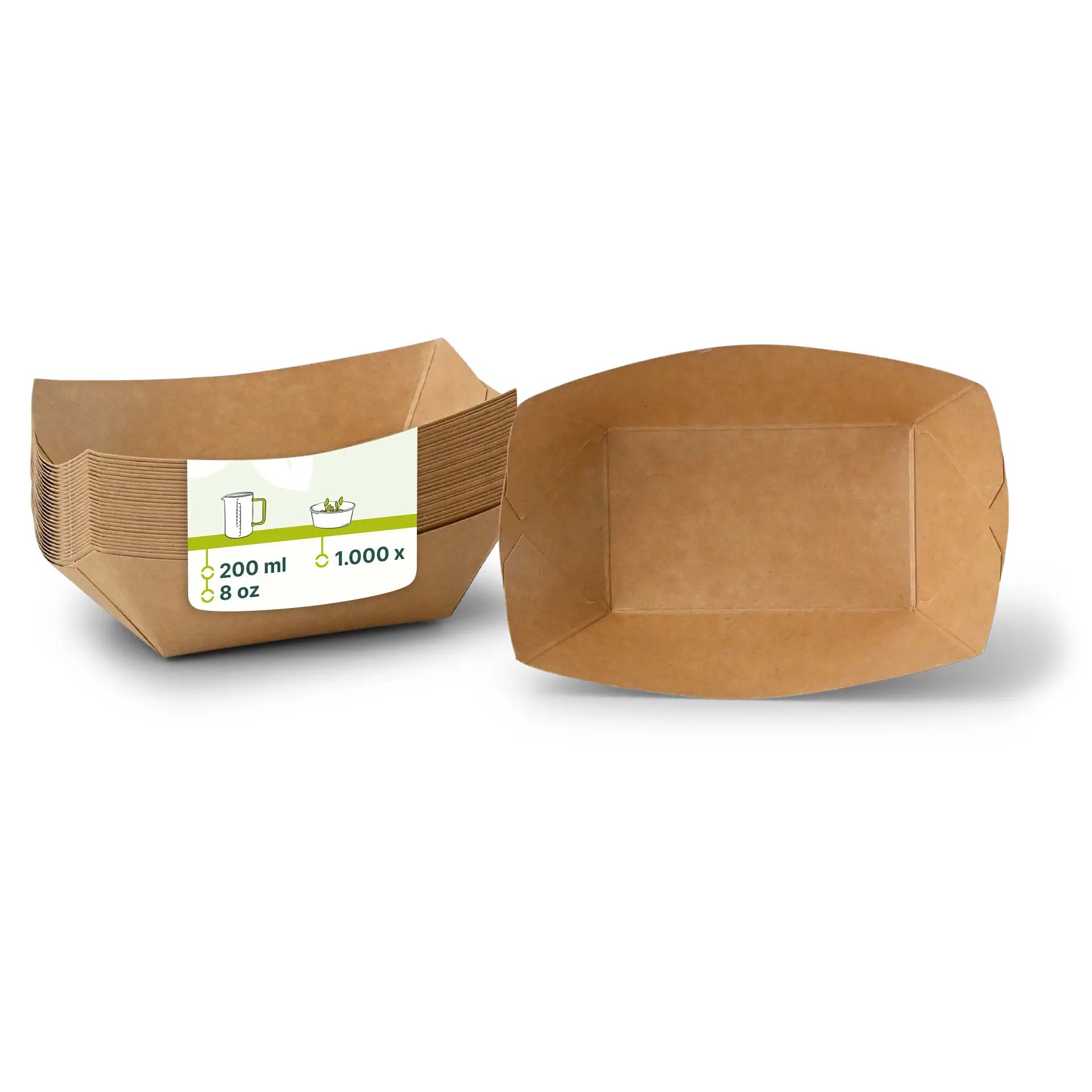 Snackschalen aus Karton 200 ml, 13,5 x 9,5 x 3,5 cm, braun