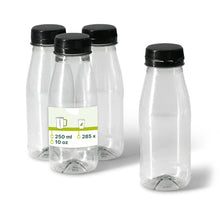 rPET-Flaschen 250 ml, klar, Deckel schwarz