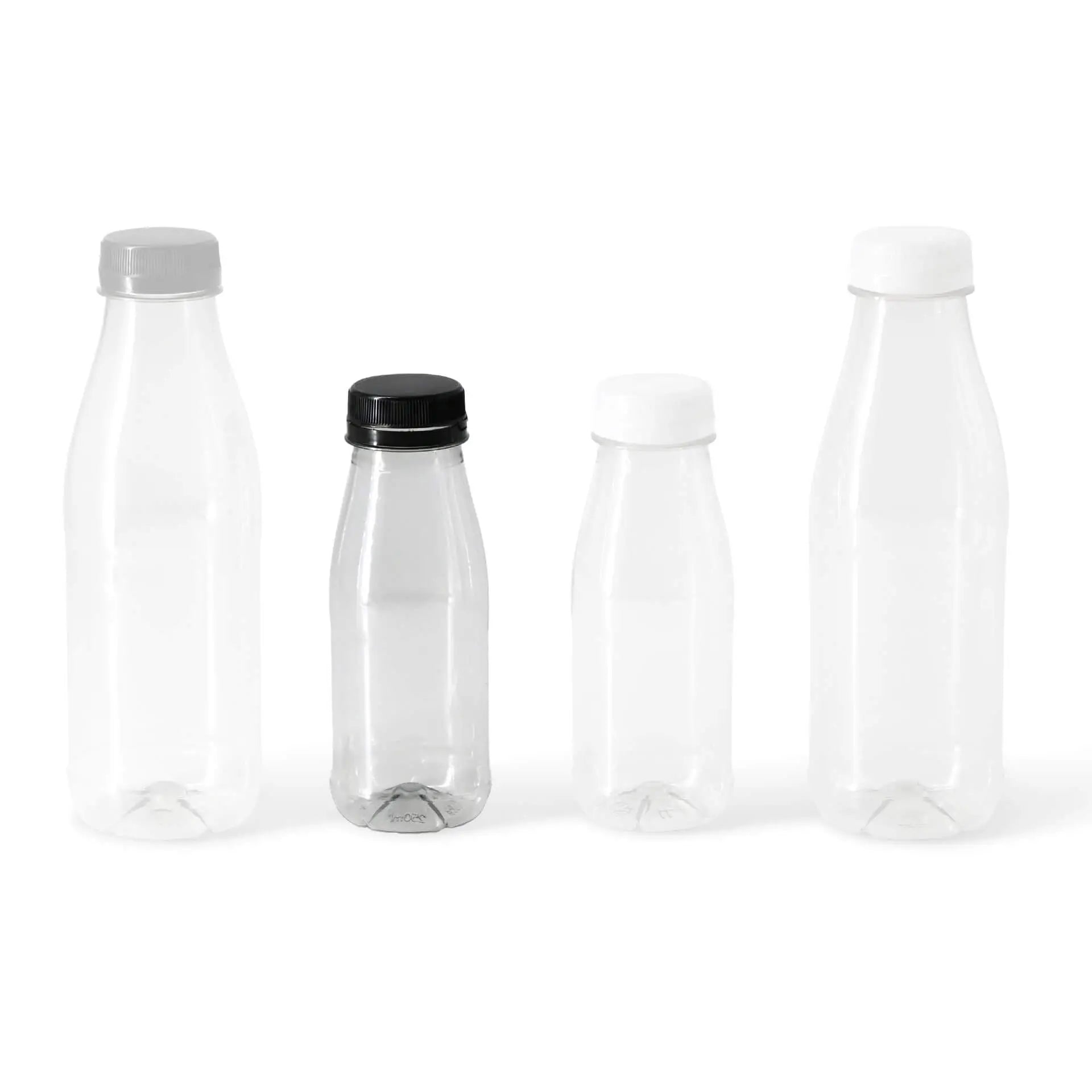 rPET-Flaschen 250 ml, klar, Deckel schwarz