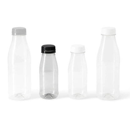 rPET-Flaschen 250 ml, klar, Deckel schwarz