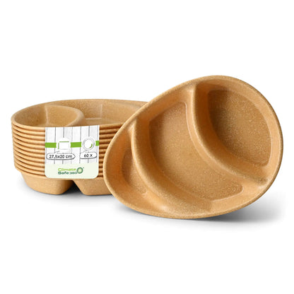 | 2 FOR 1 | Reusable menu-plates "merways Plate" 27.5 x 20 x 3.5 cm, 3 compartments, tear drop, caramell / brown