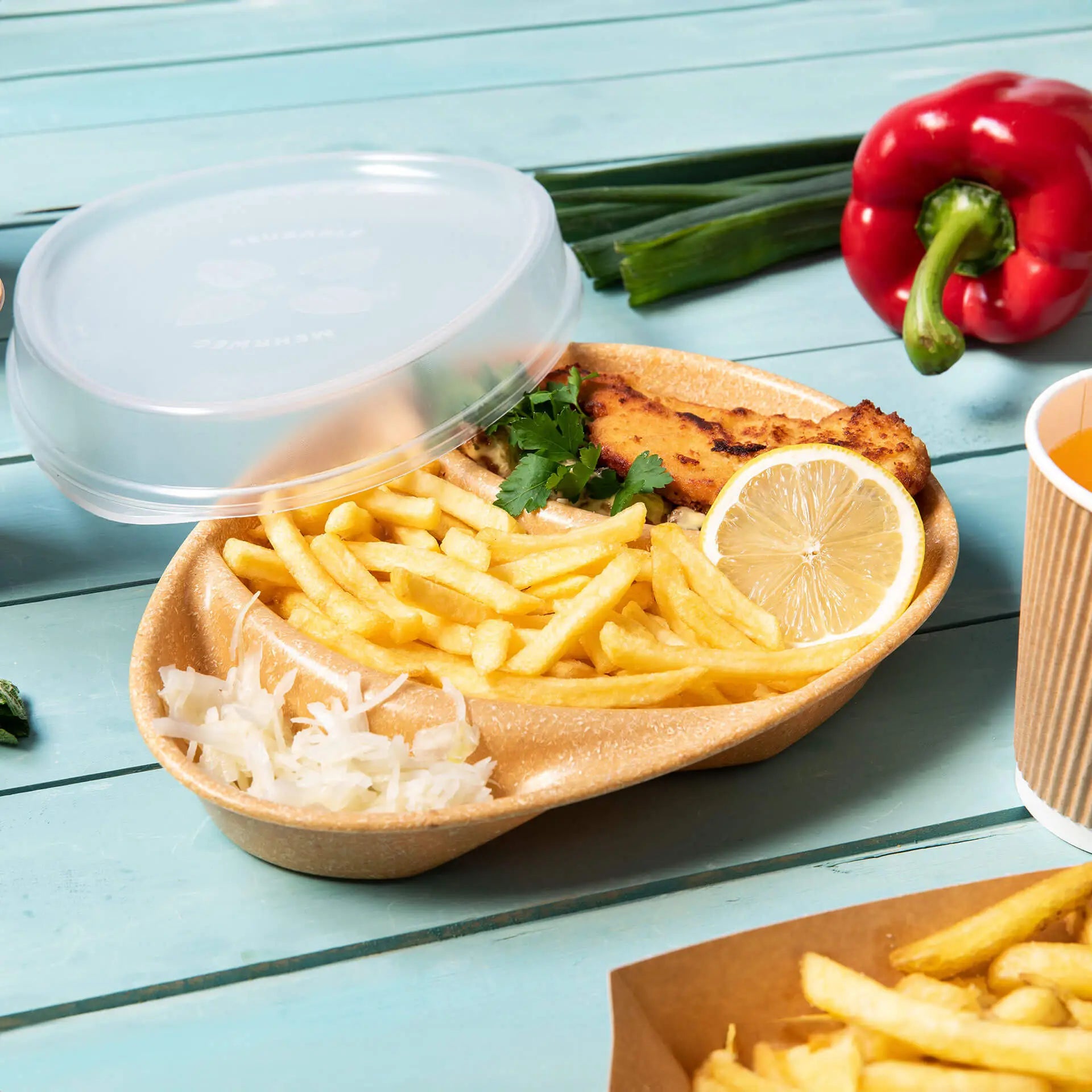 | 2 FOR 1 | Reusable menu-plates "merways Plate" 27.5 x 20 x 3.5 cm, 3 compartments, tear drop, caramell / brown