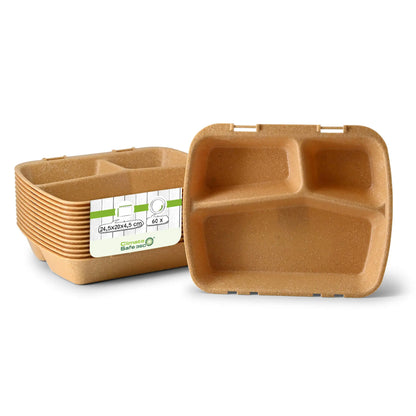 | 2 FOR 1 | Reusable meal container "merways Box" 24.5 x 20 x 4.5 cm, 2 compartments, HP4/2, caramel / brown