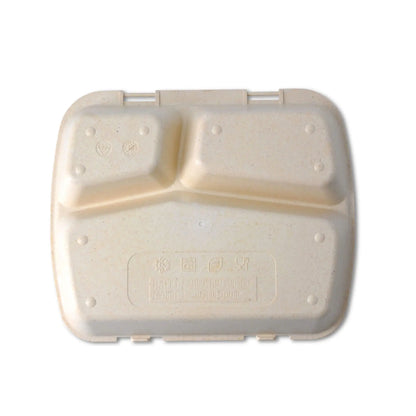Reusable meal container "merways Box" 24.5 x 20 x 4.5 cm, 3 compartments, HP4/2, cashew / creamy white