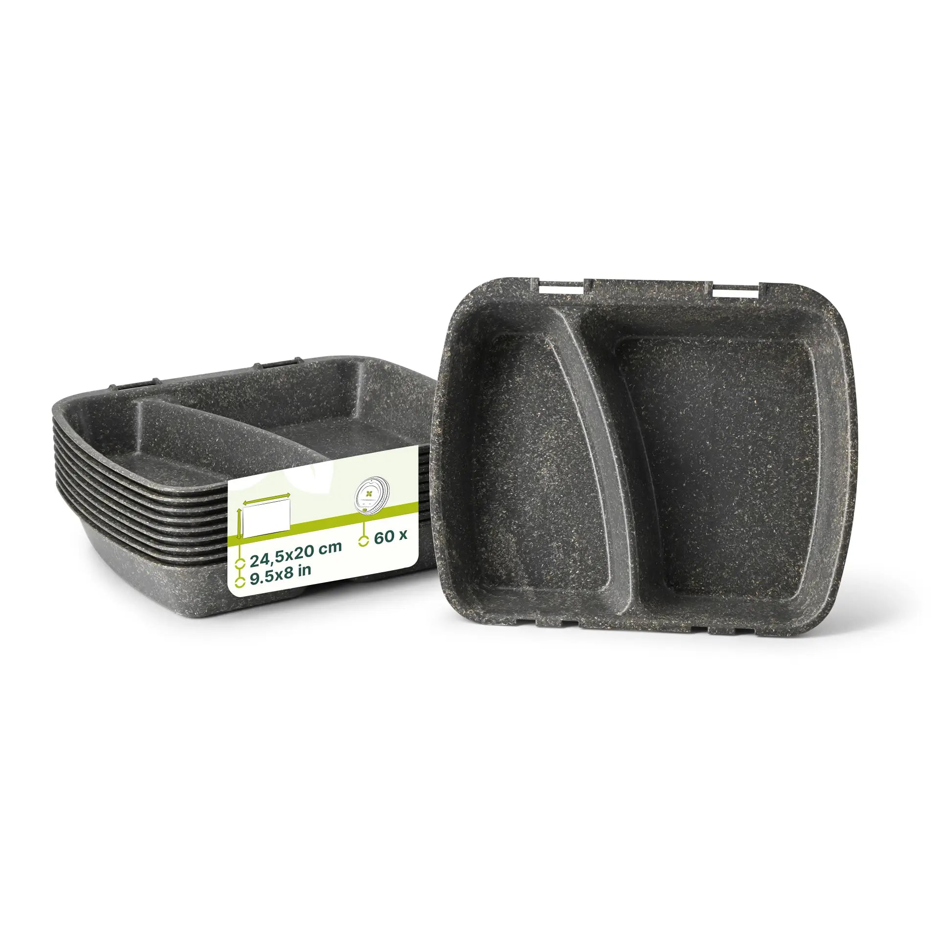 Mehrweg Menübehälter "merways Box" 24,5 x 20 x 4,5 cm, 2 Kammern, HP4/2, Pfeffer / grau