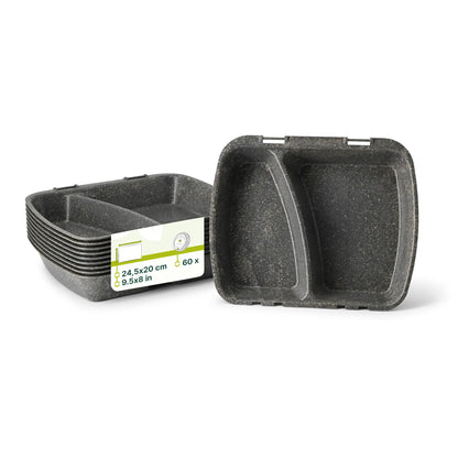 Mehrweg Menübehälter "merways Box" 24,5 x 20 x 4,5 cm, 2 Kammern, HP4/2, Pfeffer / grau