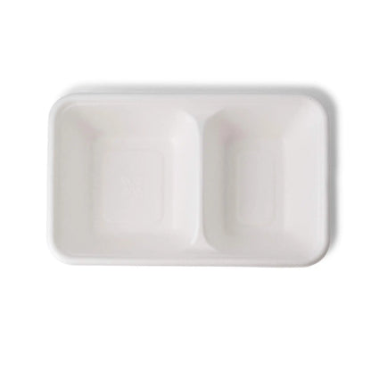 Sugarcane-menu-trays 1000 ml, 23 x 14.5 x 5 cm, 2 compartments, rectangular