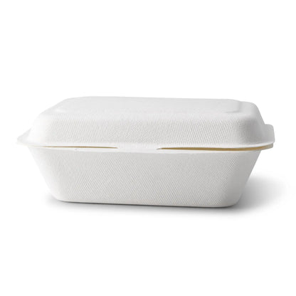 Sugarcane food containers 18.5 x 13 x 6.5 cm, hinged-lid, rectangular