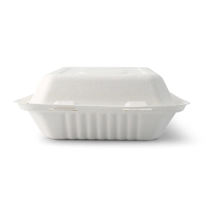 Sugarcane-containers 22 x 18,5 x 7 cm, hinged-lid, rectangular