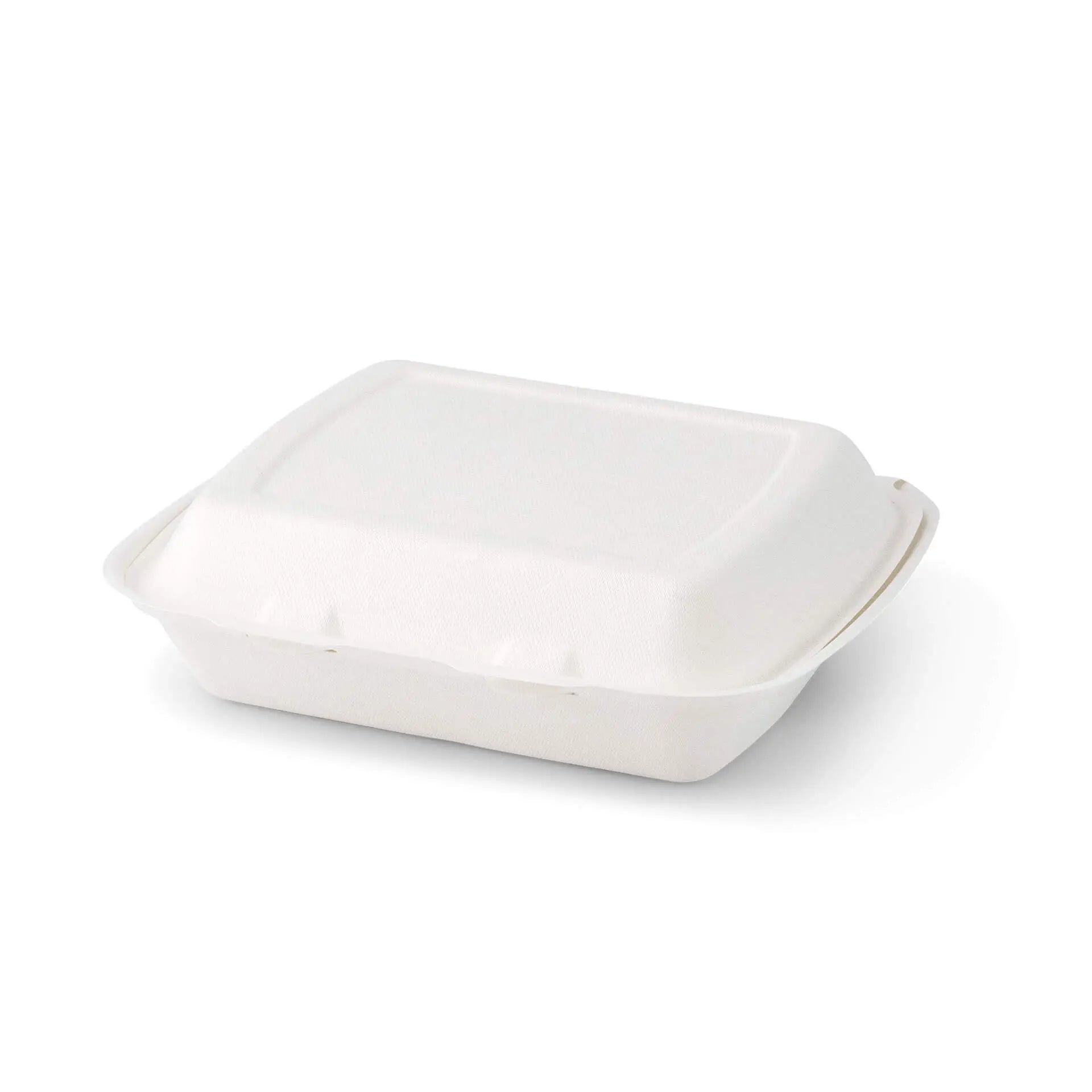 Sugarcane-menu containers 25 x 20 x 7.5 cm, 3 compartments, HP4/3,  hinged-lid, rectangular