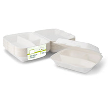 Menüboxen aus Zuckerrohr 25 x 20 x 7,5 cm, 3 Kammern, HP4/3, rechteckig