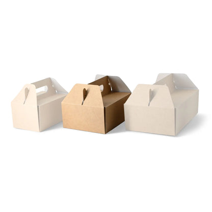 Pastry boxes with handle, cardboard M, 21 x 17 x 9 cm, foldable