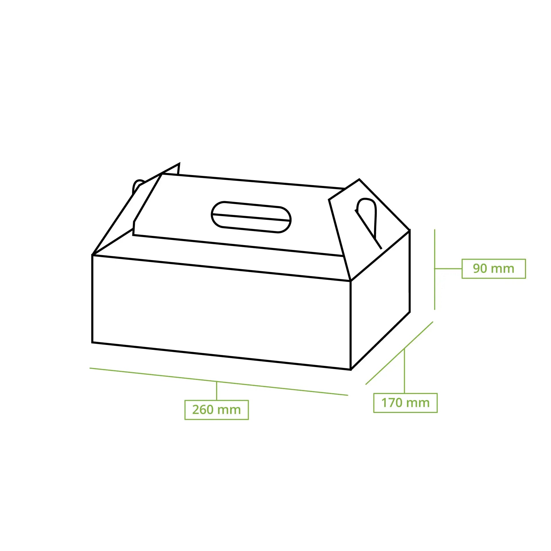 Pastry boxes with handle, cardboard L, 26 x 17 x 9 cm, foldable