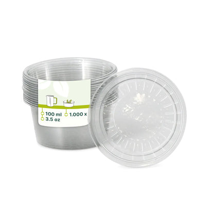 100 ml / 3.5 oz rPET sauce pots, Ø 75 mm, clear