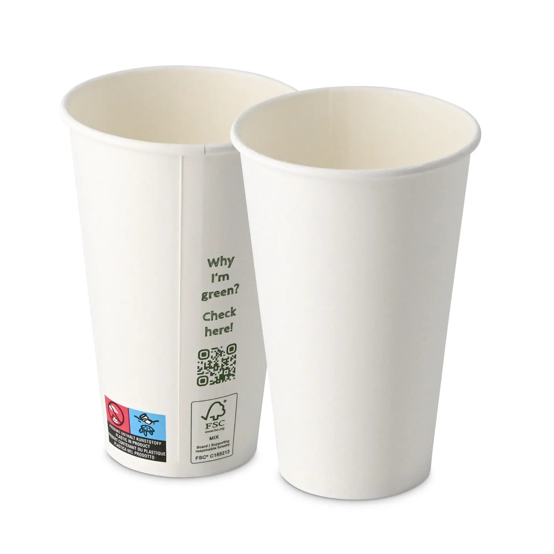 Pappbecher 400 ml / 16 oz, Ø 90 mm, einwandig, weiß, PLA-beschichtet