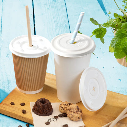 Cardboard-flat lids  Ø 90 mm, white, straw hole