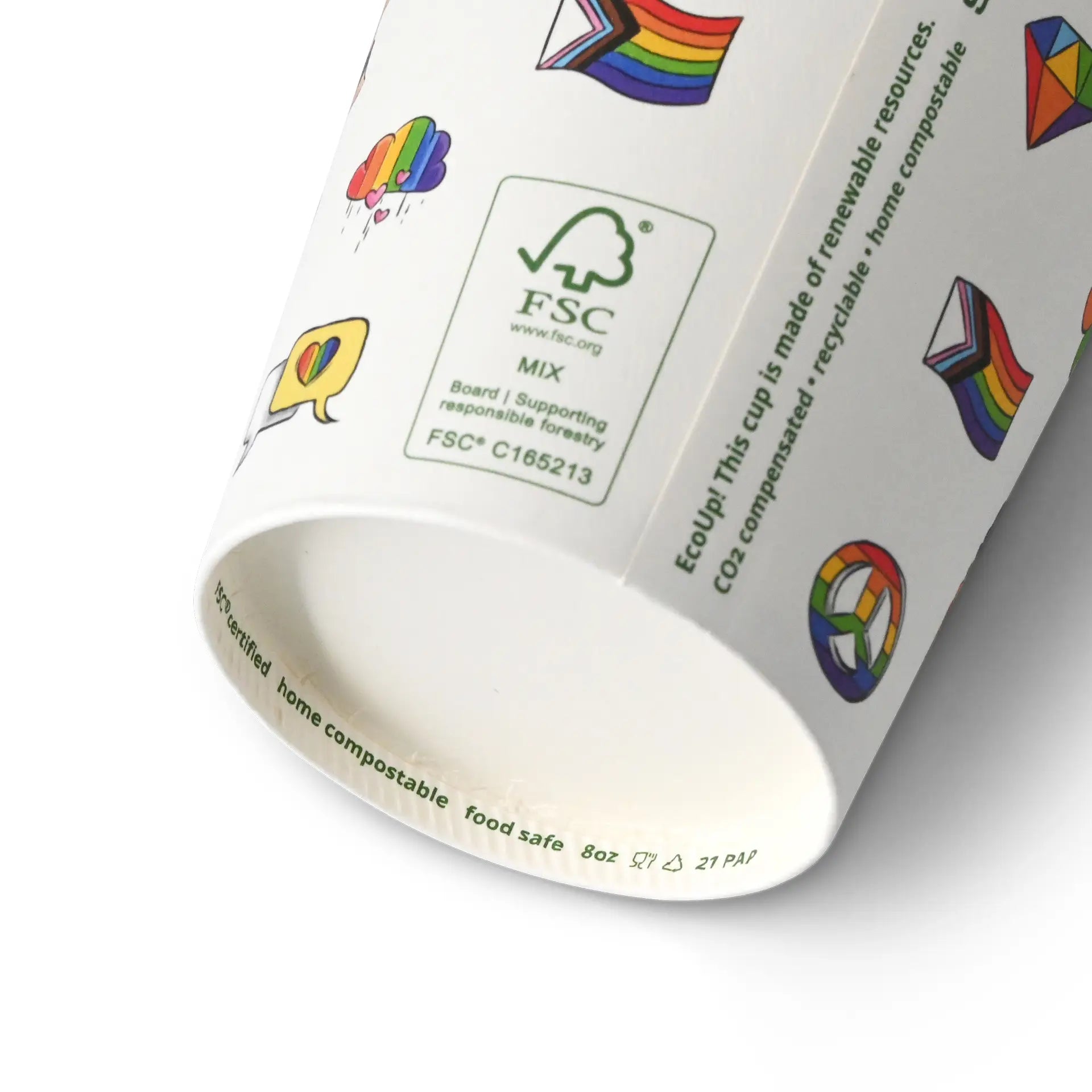 Pappbecher bedruckt "Pride" 200 ml / 8 oz, Ø 80 mm, weiß