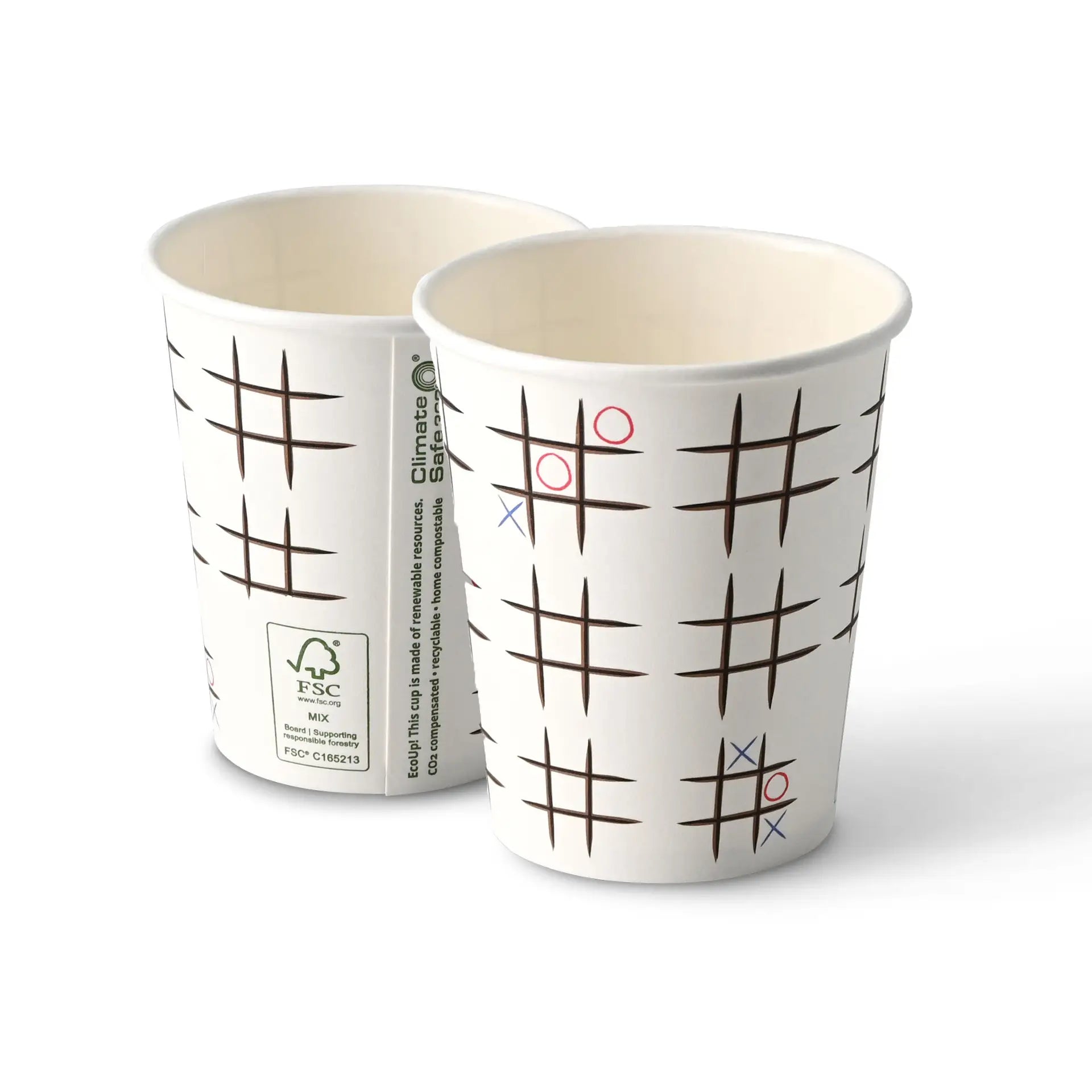 Pappbecher bedruckt "Tic Tac Toe" 200 ml / 8 oz, Ø 80 mm, weiß