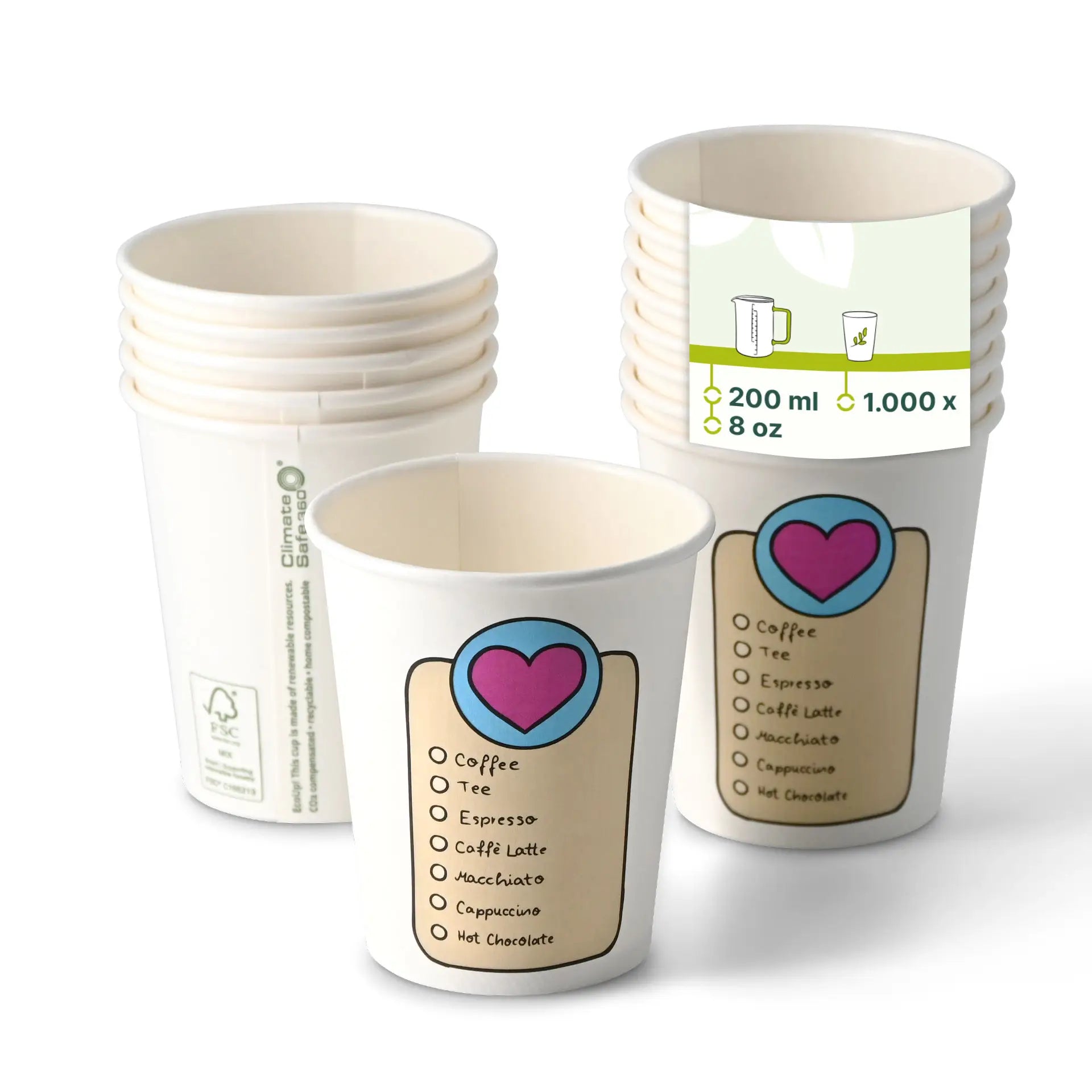8 oz Paper cup printed with "Coffeelove", Ø 80 mm, white