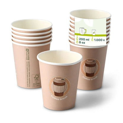Pappbecher bedruckt "Coffeebreak" 200 ml / 8 oz, Ø 80 mm, weiß