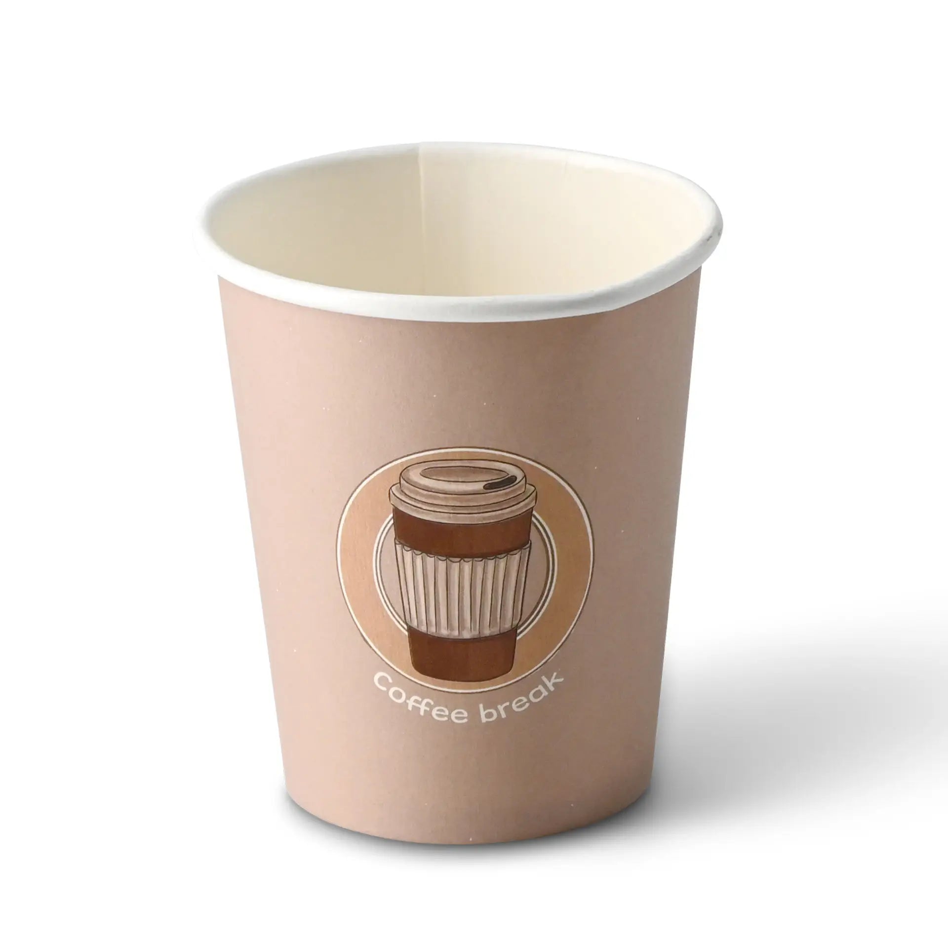 Pappbecher bedruckt "Coffeebreak" 200 ml / 8 oz, Ø 80 mm, weiß