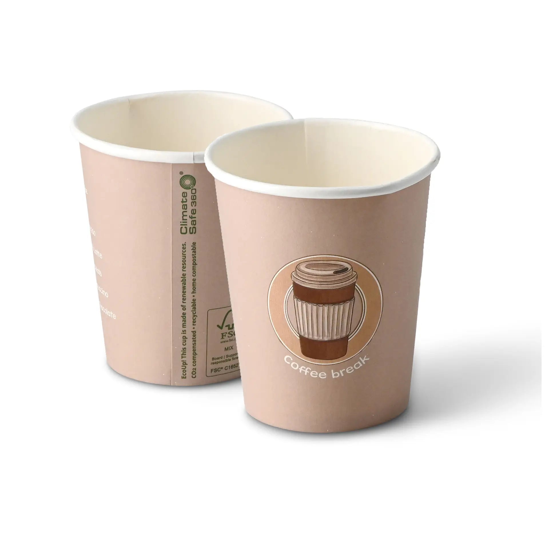 Pappbecher bedruckt "Coffeebreak" 200 ml / 8 oz, Ø 80 mm, weiß
