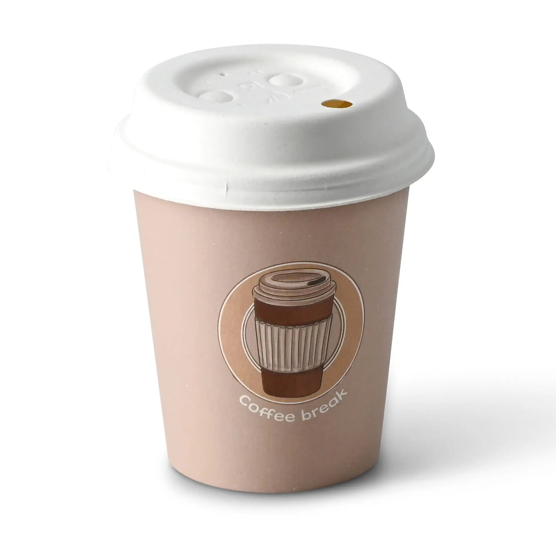 Pappbecher bedruckt "Coffeebreak" 200 ml / 8 oz, Ø 80 mm, weiß