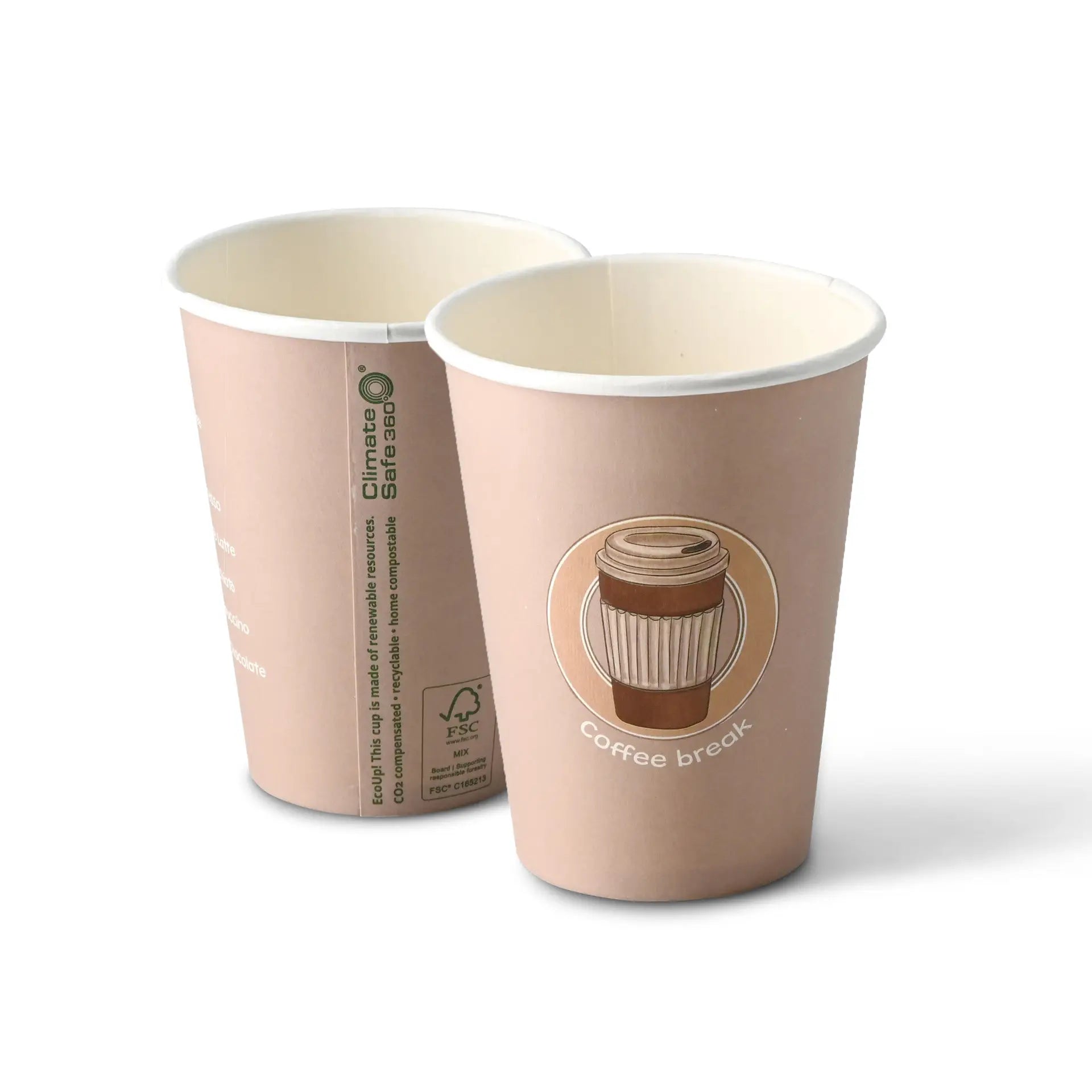 Pappbecher bedruckt "Coffeebreak" 300 ml / 12 oz, Ø 80 mm, weiß