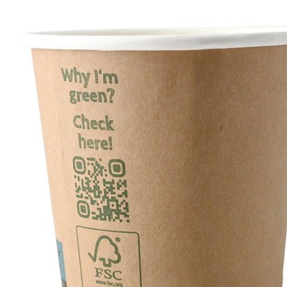 Kaffee to go Becher, 200 ml / 8 oz, Ø 80 mm, doppelwandig, braun / innen weiß, PLA-beschichtet