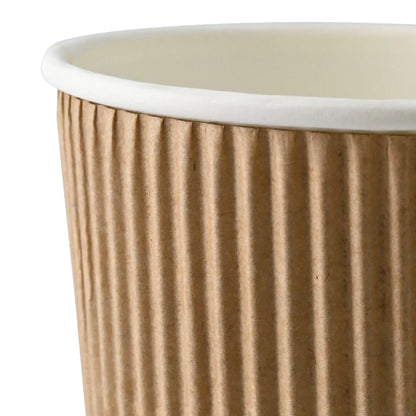 Riffelbecher / Coffee to go Becher 200 ml / 8 oz, Ø 80 mm, braun / innen weiß, PLA-beschichtet