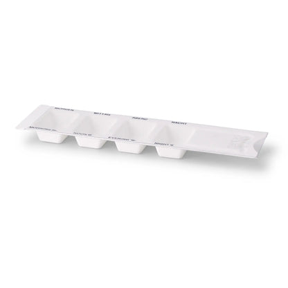 Plant fibre medication dispenser 6 x 22 x 1 cm, 4 chambers, rPET sliding lid