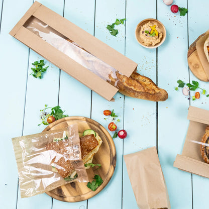 Bäckertüten aus Papier mit Fenster M, 14 x 7 x 41 cm, braun