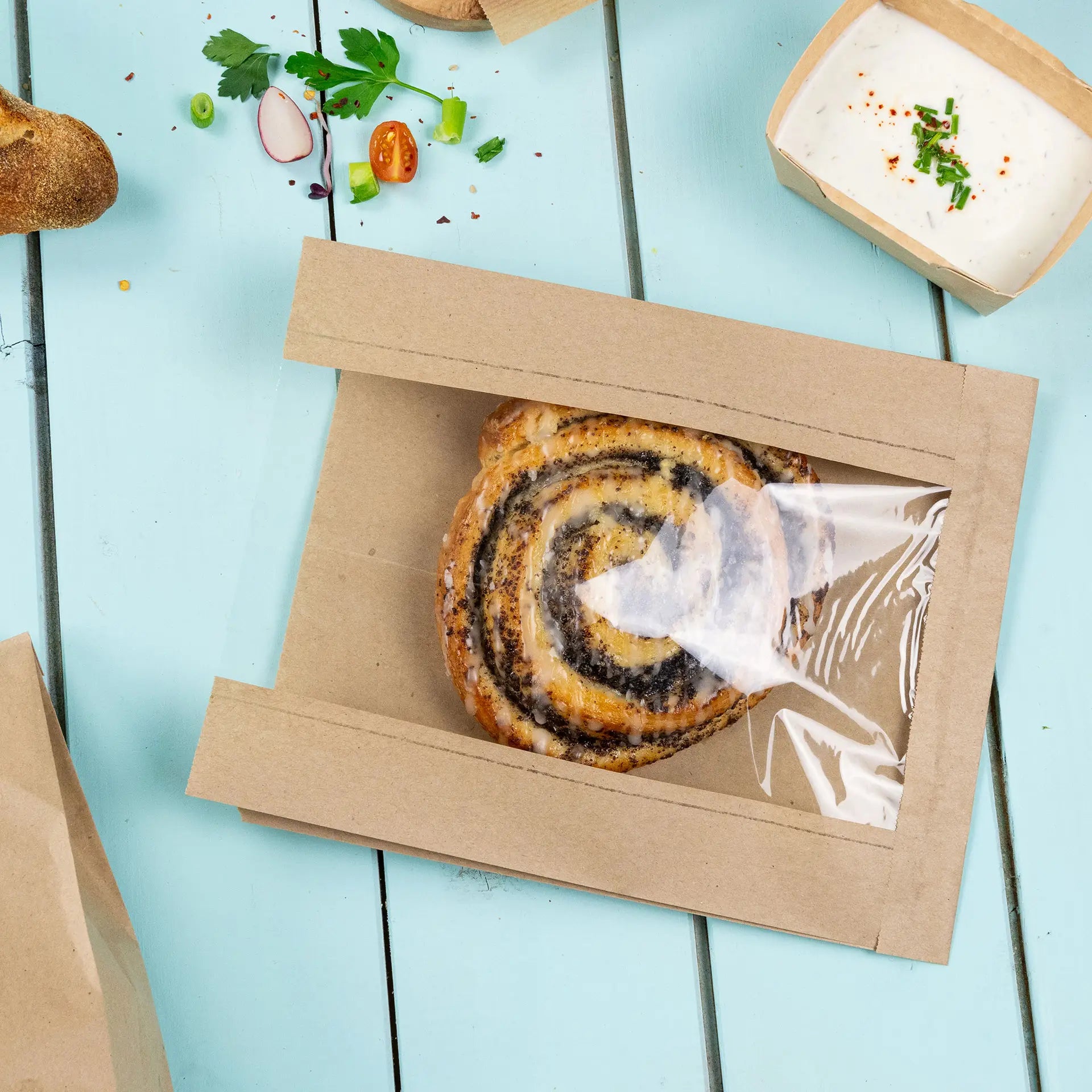 Bäckertüten aus Papier mit Fenster S, 20 x 5 x 27 cm, braun