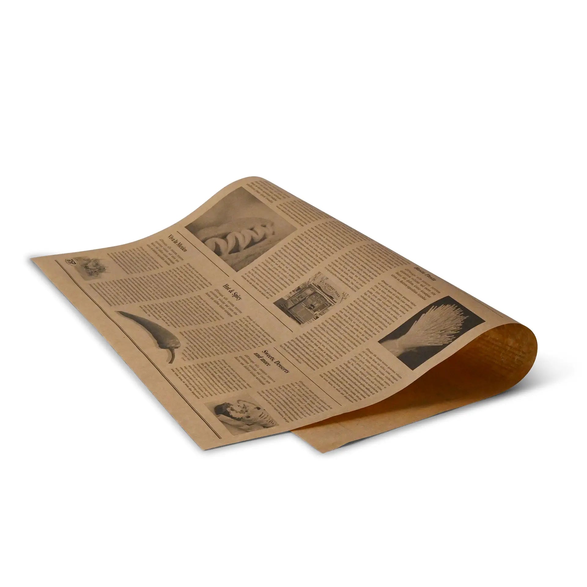 Greaseproof paper 50 x 37.5 cm, newspaper look, kraft