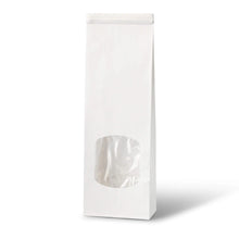 Blockbeutel m. Fenster S, 9 x 4,5 x 26 cm, PP-Folie, weiß, Clipband, Kraftpapier