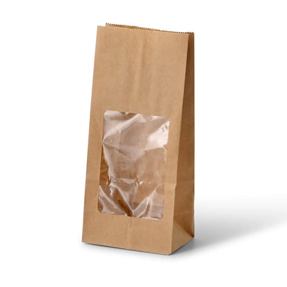 Blockbeutel m. PLA-Fenster S, 10 x 6 x 19,5 cm, braun, Kraftpapier