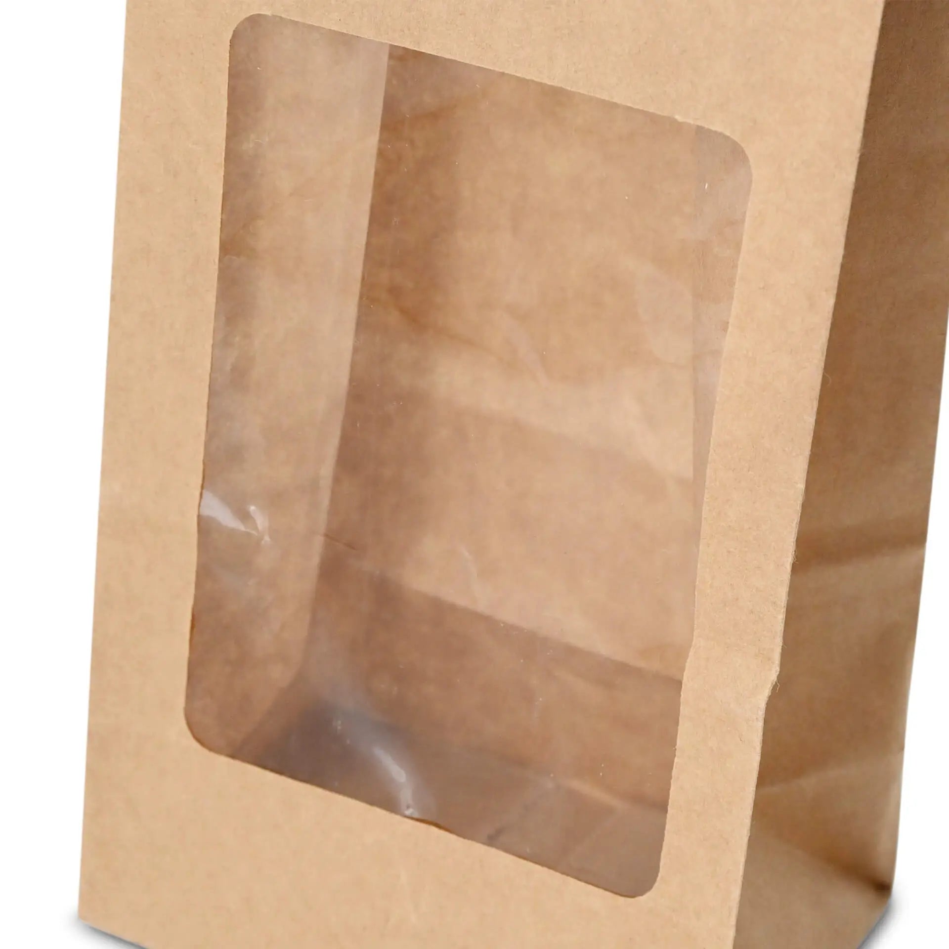 Blockbeutel m. PLA-Fenster S, 10 x 6 x 19,5 cm, braun, Kraftpapier