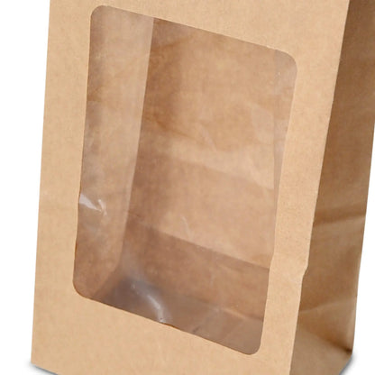 Blockbeutel m. PLA-Fenster S, 10 x 6 x 19,5 cm, braun, Kraftpapier