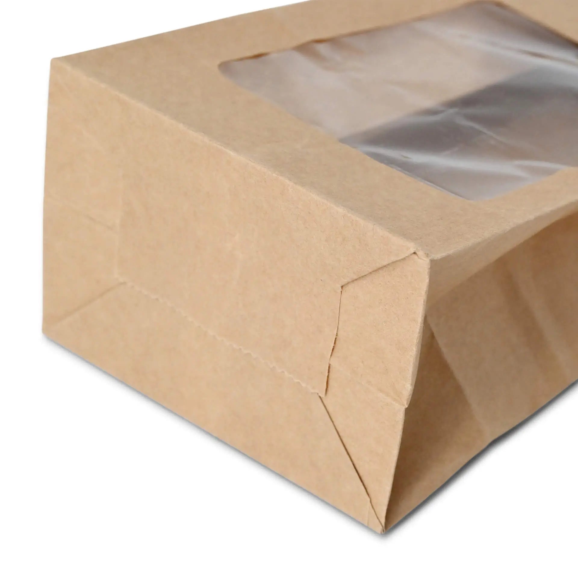 Blockbeutel m. PLA-Fenster S, 10 x 6 x 19,5 cm, braun, Kraftpapier