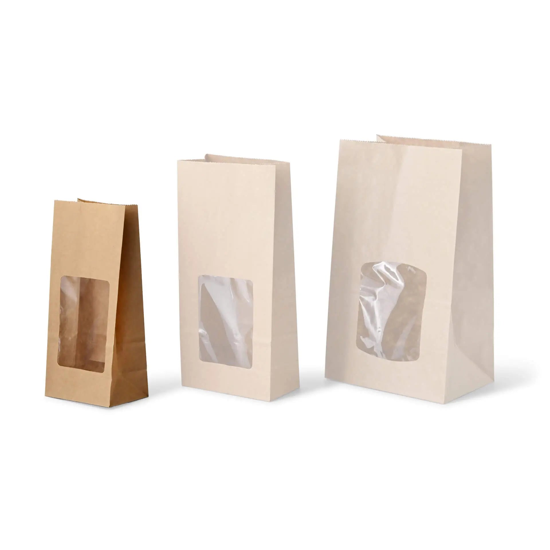 Blockbeutel m. PLA-Fenster S, 10 x 6 x 19,5 cm, braun, Kraftpapier