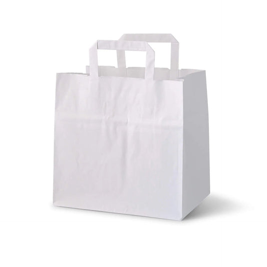 Tragetaschen aus Kraftpapier L, 26 x 17 x 25 cm, weiß, breiter Boden