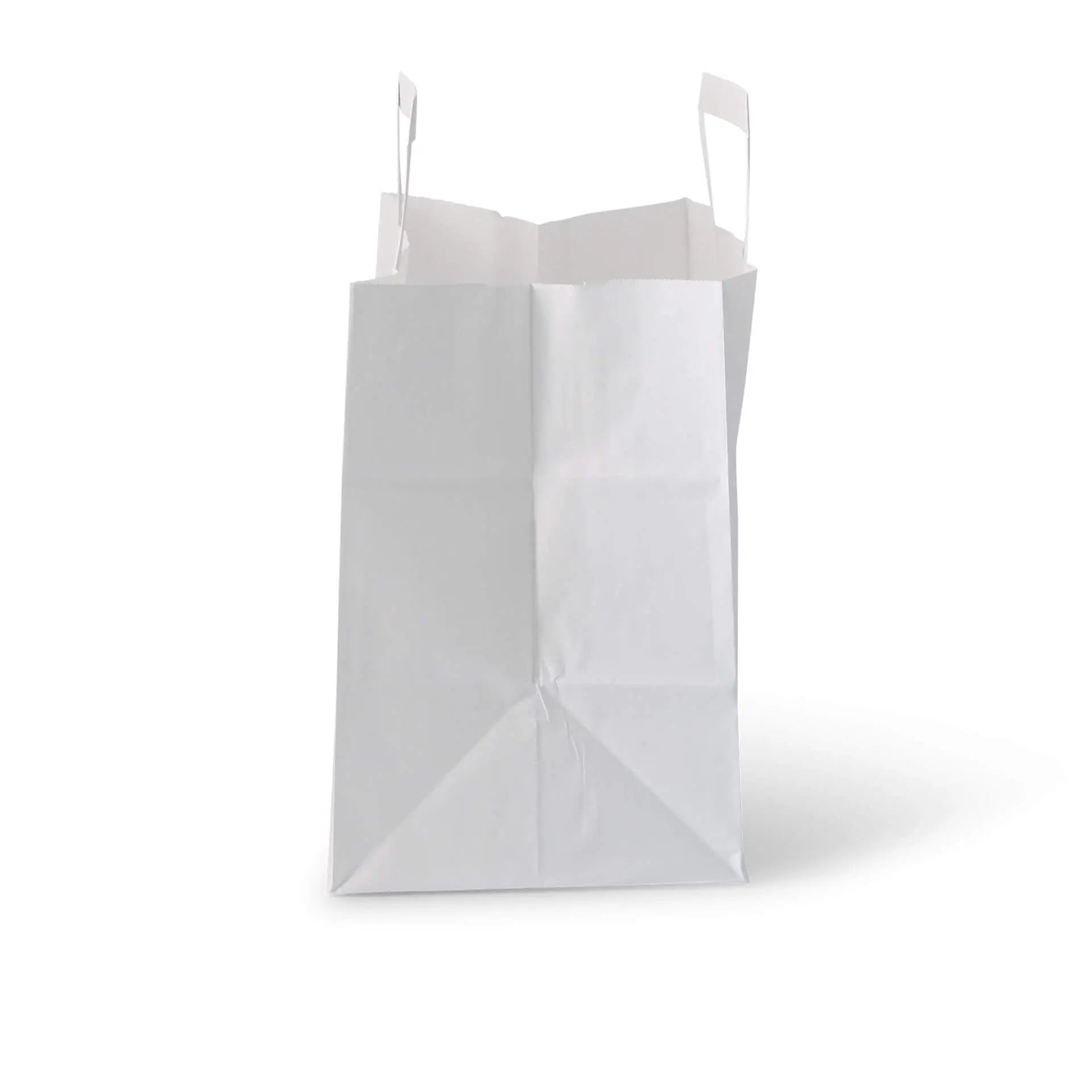 Tragetaschen aus Kraftpapier L, 26 x 17 x 25 cm, weiß, breiter Boden