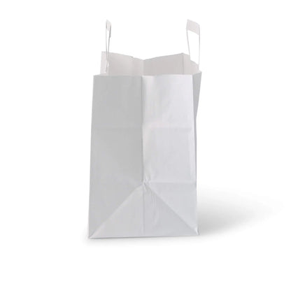 Tragetaschen aus Kraftpapier L, 26 x 17 x 25 cm, weiß, breiter Boden
